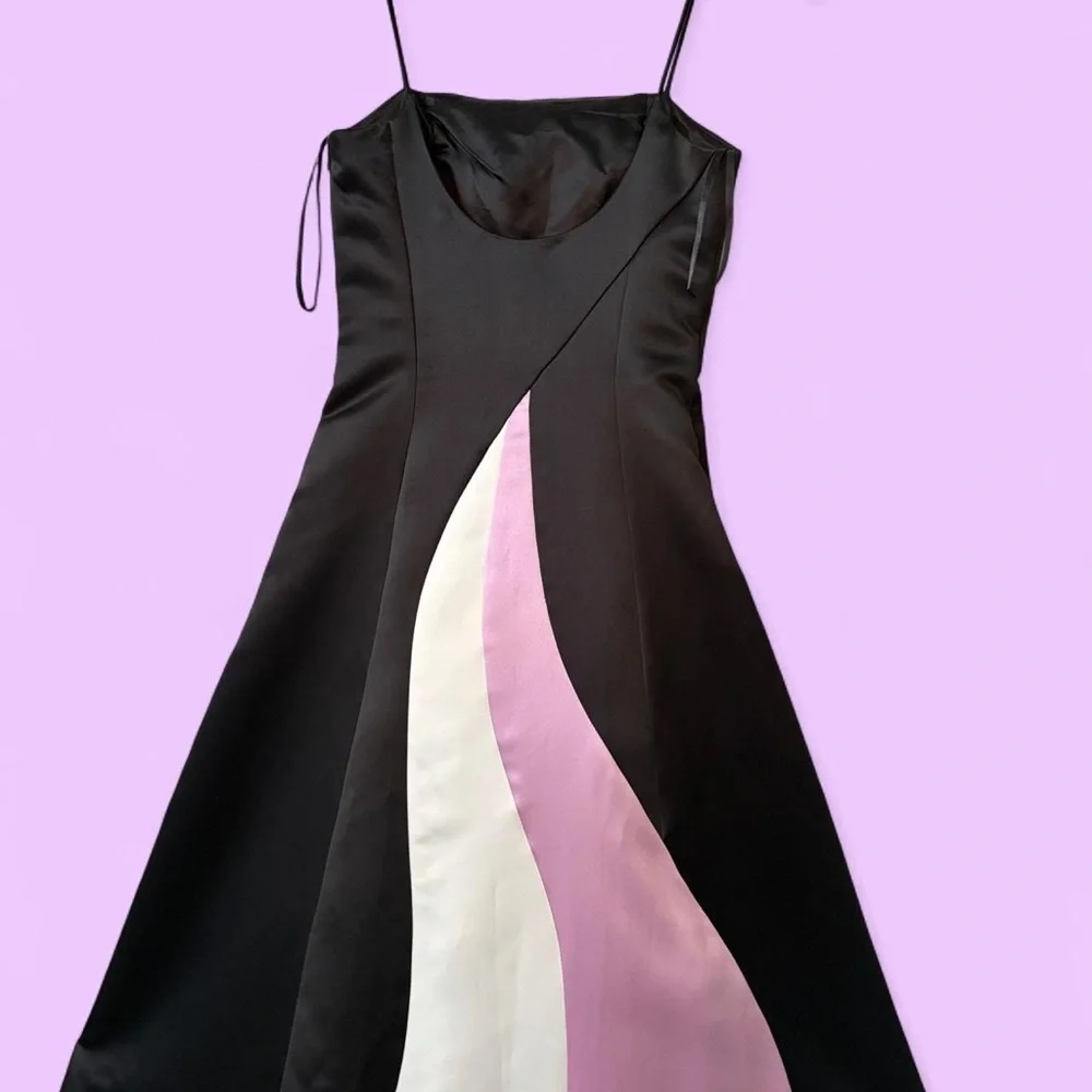 1990s Jessica McClintock Black Pink Swirl Princess Formal Prom Dress - Picture 2 of 8